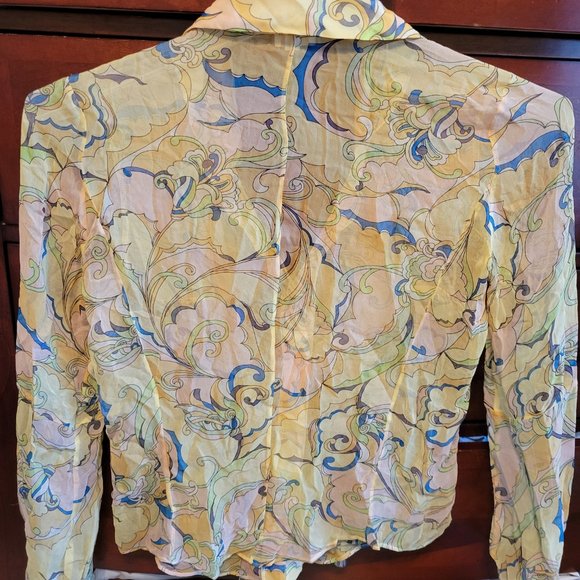 ILLIA  Long Sleeves - 100% Silk Sheer Floral Blouse -  Yellow Floral - Size 2. - Picture 3 of 11